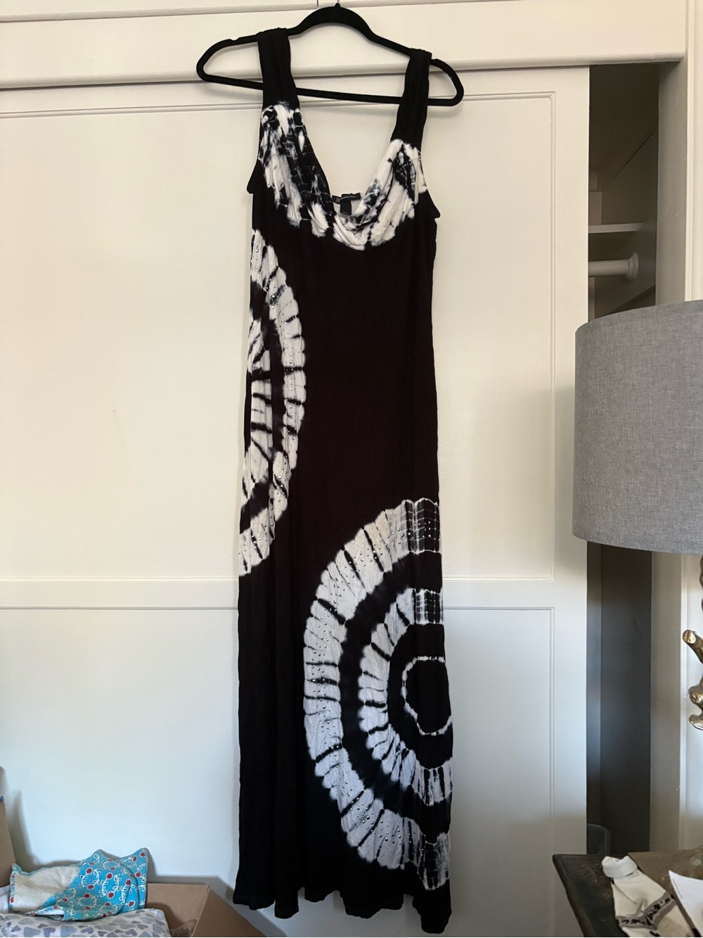 INC Dark Blue &White Tie-Dye Maxi Dress - Sleeveless Summer Dress